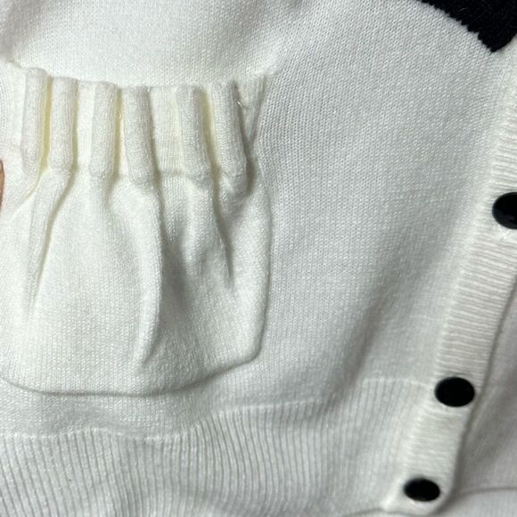 NWOT Cream Luxe Cardigan With Black Bow & Scalloped Trim Size Large - Picture 12 of 15